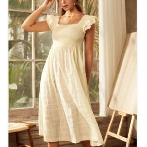 Modcloth Smocked Yellow Midi Dress, Size L, NWT